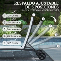 Outsunny Juego de 2 Tumbonas Reclinables de Jardín de Aluminio con Respaldo Ajustable y Ruedas 165x66x102 cm Blanco Mate(m-4)