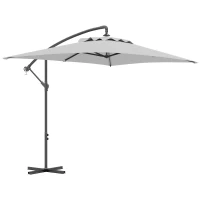 Outsunny 3(m) Cantilever Overhanging Parasol, with Cross Base - Light Grey(m-1)