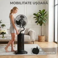 HOMCOM Ventilator de Podea 3 în 1 Oscilant cu Nebulizator de Apă, Telecomandă și Timer 9h, 45x38x130 cm, Negru(m-9)