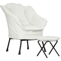 HOMCOM Sillón de Salón con Otomana Sillón de Relax con Bolsillos Laterales y Patas de Acero para Sala de Estar Dormitorio Crema(m-10)