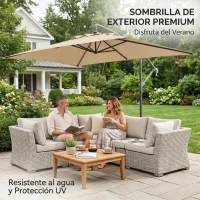 Outsunny Sombrilla Excéntrica para Jardín Grande Apertura con Manivela Poste de Metal y Base Cruzada 294x193x250 cm Beige(m-9)