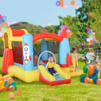Outsunny Bouncy Castle Inflatable Trampoline Slide Pool Rocket Design 3.4 x 2.8 x 1.85m(m-2)