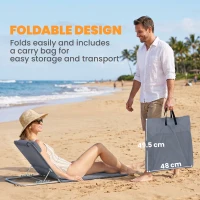 Outsunny Set of 2 Foldable Garden Beach Chair Mat - Lightweight Outdoor Sun Lounger Seats with Adjustable Back, Metal Frame, PE Fabric, Head Pillow, and Carry Bag, Grey(m-7)