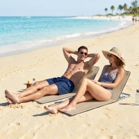 Outsunny Set of 2 Foldable Garden Beach Chair Mat - Lightweight Outdoor Sun Lounger Seats with Adjustable Back, Metal Frame, PE Fabric, Head Pillow, and Carry Bag, Beige(m-2)