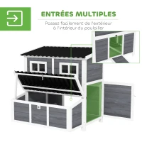 PawHut Poulailler en bois XL avec nichoir 3 compartiments tiroir amovible toit imperméable porte-rampe 100x86x100cm gris(m-6)