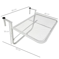 Outsunny Mesa Colgante de Balcón con Brazo Regulable y Altura Ajustable en 3 Posiciones Marco Metálico 60x56x50 cm Blanco(m-3)