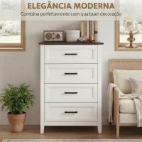 HOMCOM Cómoda 4 Gavetas Cómoda de Dormitório Estreita e Alta com Bancada com Efeito Madeira 60x35x87 cm Branco(m-7)