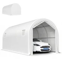 Outsunny Garaje Exterior para Coche 3x6 m Impermeable con Tejido PE Resistente Marco de Metal Galvanizado UPF 30+ Blanco(m-10)