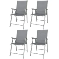 Outsunny Conjunto de 4 Sillas de Jardín Exterior Plegables con Respaldo Alto y Reposabrazos para Terraza Playa 58x62x97 cm Gris(m-11)