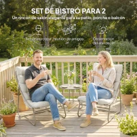 Outsunny Conjunto de Jardín de 3 Piezas con 2 Sillas Lounge Mesa de Café y Cojines para Exterior Patio Balcón Gris Claro(m-4)
