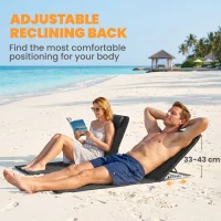 Outsunny Set of 2 Foldable Garden Beach Chair Mat Lightweight Outdoor Sun Lounger Seats Adjustable Back Metal Frame PE Fabric Head Pillow w/ Carry Bag, Black(m-5)