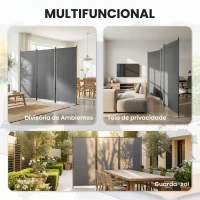 Outsunny Biombo Dobrável de 3 Painéis, 260x180 cm, Biombo Separador de Ambientes com Estrutura Metálica UPF 30+, Cinzento-Escuro(m-7)