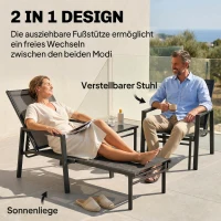 Outsunny Sonnenliege Klappbar tragbar Gartenliege mit ausziehbarer Fußstütze 5-fach Verstellbar Rückenlehne Atmungsaktiv(m-4)