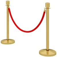 HOMCOM Juego de 2 Postes Separadores de Acero Inoxidable con Cuerda de Terciopelo Roja de 1,5 m y Base Rellenable Dorado(m-11)