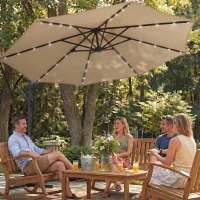 Outsunny Umbrelă de Grădină Suspendată cu LED-uri Solare, 3x3m, Bej(m-7)