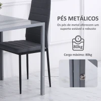 HOMCOM Mesa de Sala de Jantar de Cristal Mesa de Cozinha Quadrada para 4 Pessoas com Pés de Metal 75x75x75cm Cinza(m-4)