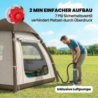 Outsunny Aufblasbares Zelt 3 Personen Schneller Aufbau Outdoor Camping Zelt mit Luftpumpe Meshfenster abnehmbar Dach(m-4)