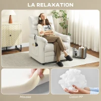 HOMCOM Fauteuil relax électrique massant et chauffant, fauteuil inclinable, repose-pieds, moteur silencieux, 82x99x106cm, crème(m-8)