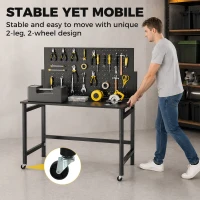 HOMCOM Banco da Lavoro Pieghevole Portatile con Pannello Perforato, Piano Spesso in Legno, Struttura in Acciaio, Nero(m-7)