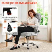 Scaun Ergonomic HOMCOM, Spătar Înalt, Tapițat în Catifea Imprimată, Cotiere Rabatabile, Alb Crem(m-8)