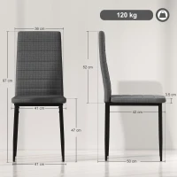 HOMCOM Set 6 Sedie Imbottite per Soggiorno o Sala da Pranzo, Sedie da Cucina Moderne, in Acciaio e Tessuto Grigio(m-3)