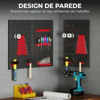 HOMCOM Organizador de Ferramentas de Parede com 28 Peças cada painel 60x40 cm com Ganchos e Suportes Preto e Vermelho(m-6)