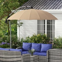 Outsunny Umbrelă de grădină suspendată 2.7m, deschidere cu manivelă și 16 spițe din fibră de sticlă, culoare kaki(m-7)