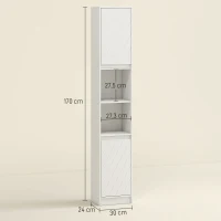 HOMCOM Columna de Baño Estrecha con 2 Puertas y 2 Estantes Abiertos para Espacios Pequeños 30x24x170 cm Blanco(m-3)