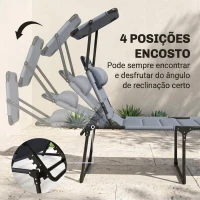 Outsunny Espreguiçadeira Dobrável Espreguiçadeira de Jardim com Toldo Ajustável para Jardim Terraço Piscina 70x200x45 cm Cinza(m-4)