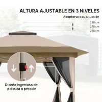 Outsunny Cenador Plegable 3,6x3,6 m con Laterales de Malla UPF50+ Altura Ajustable Bolsa con Ruedas y Bolsas de Arena Beige(m-5)