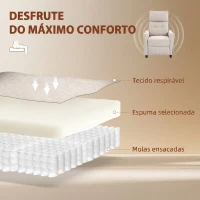 HOMCOM Poltrona de Massagem Reclinável com Apoio para Pés 2 Zonas de Massagem Assento com Molas Bolsos Estofamento em Linho Creme(m-7)