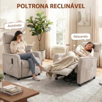 HOMCOM Poltrona de Massagem Reclinável com Apoio para Pés 2 Zonas de Massagem Assento com Molas Bolsos Estofamento em Linho Creme(m-6)