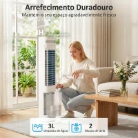 HOMCOM Climatizador Evaporativo 3 em 1 com Depósito de 3 L Oscilação 48° 3 Velocidades 3 Modos Temporizador 12h Branco(m-6)