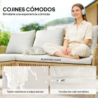 Outsunny Conjunto de Jardín Exterior de Ratán con 1 Sofá de 2 Plazas 1 Sofá Esquinera y 1 Mesa de Centro Tablero de Vidrio Crema(m-6)