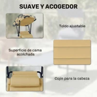 Outsunny Tumbona de Jardín con Toldo Ajustable Respaldo Regulable en 4 Niveles Reposacabezas para Terraza 70x200x45 cm Crema(m-6)