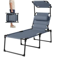 Outsunny Tumbona de Jardín con Toldo Ajustable Respaldo Regulable en 4 Niveles Reposacabezas para Terraza 70x200x45 cm Gris(m-10)