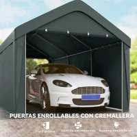 Outsunny Carpa Garaje de Exterior 3x6 m con Tejido PE Resistente Estructura de Acero y Paredes Desmontables Gris Oscuro(m-6)