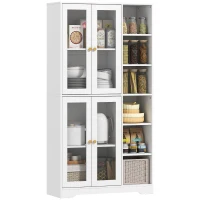 HOMCOM Buffet Alto da Cucina, Vetrina con 4 Porte a Chiusura Ammortizzata in Vetro Temperato, 90x35x172 cm, Bianco(m-8)