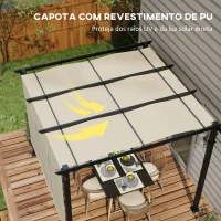 Outsunny Pérgola Exterior 3x3 m com Toldo Deslizante Estrutura de Aço Impermeável e Anti-UV para Terraço ou Pátio Bege(m-5)