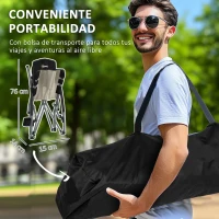 Outsunny Conjunto de 2 Sillas de Playa Plegables y Ligeras con Respaldo de Malla Reposabrazos y Bolsa 58x55x62 cm Negro(m-4)