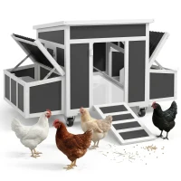 PawHut Gallinero para Exterior 147x93,5x89,5cm con Ventana Nido Bandeja Extraíble Perchas Jaula para 2-4 Gallinas Gris Oscuro(m-10)
