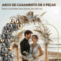 Outsunny Conjunto de 3 Arcos de Jardim para Rosas em Metal de 220/200/180 cm com Revestimento em Pó para Pátio e Terraço Dourado(m-4)