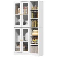 HOMCOM Buffet Alto da Cucina, Vetrina con 4 Porte a Chiusura Ammortizzata in Vetro Temperato, 90x35x172 cm, Bianco(m-7)
