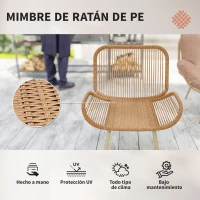 Outsunny Conjunto de Muebles de Jardín de Rattán de 4 Piezas con Cojines Sofá 2 Sillones y Mesa de Centro Beige(m-7)