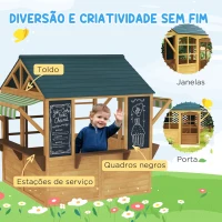 AIYAPLAY Casinha de Jogos Infantil de Madeira com Janelas Lousas Telhado e Toldo 173x117x144 cm Madeira Natural(m-6)