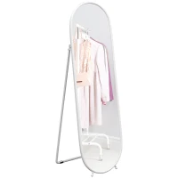 HOMCOM Espelho de Pé Oval 160x40 cm Espelho de Corpo Inteiro com Moldura Metálica Suporte e 2 Formas de Utilização Branco(m-10)