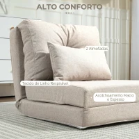 HOMCOM Sofá-Cama Individual Dobrável Estofado em Linho com Encosto Ajustável 5 Posições e 1 Almofada Bege(m-6)