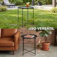 Outsunny Mesa Auxiliar Redonda Mesa de Jardim com Bandeja Amovível Pés Dobráveis Mesa para Exterior Pátio Ø46x50 cm Preto(m-7)