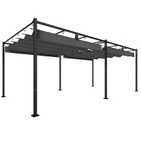 Outsunny Pérgola de Jardín 6x3 m con Techo Retráctil Protección UPF50+ Drenaje Cenador de Jardín para Patio Exterior Gris Oscuro