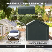 Outsunny Abrigo de Exterior 590x300x280 cm Garagem de Exterior para Carros Anti UV com Paredes Laterais Desmontáveis e 2 Portas Cinza Escuro(m-5)